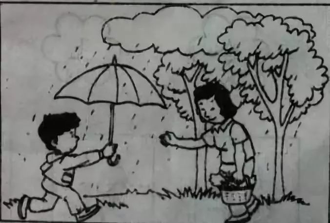 看图写话雨中打伞图片