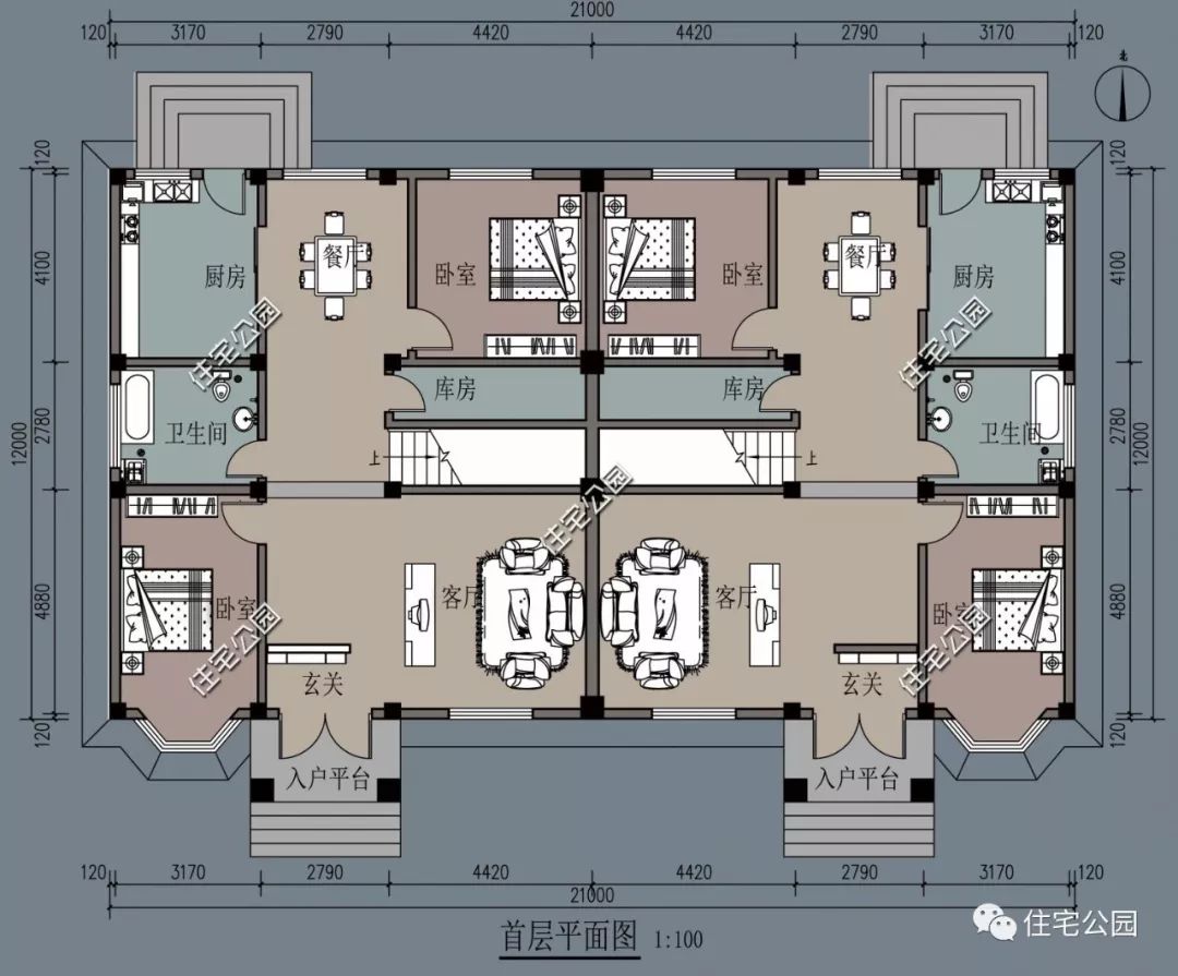 150平米双拼户型图图片