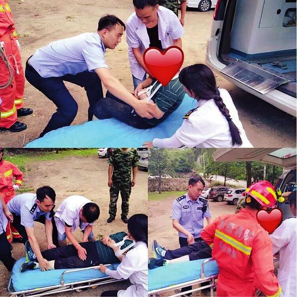 摔傷的男老師被送上救護車每年進入夏季,進山遊玩登山的市民和驢友不