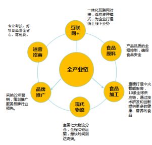 产业链源头做起,食品原料,食品加工,现代物流,品牌推广,运营招商,互联