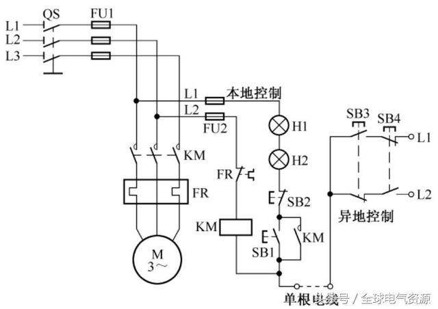 单线远程控制电动机启停电路