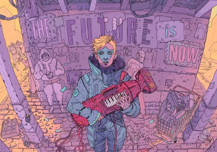 《the future is now》骯髒的賽博朋克插畫