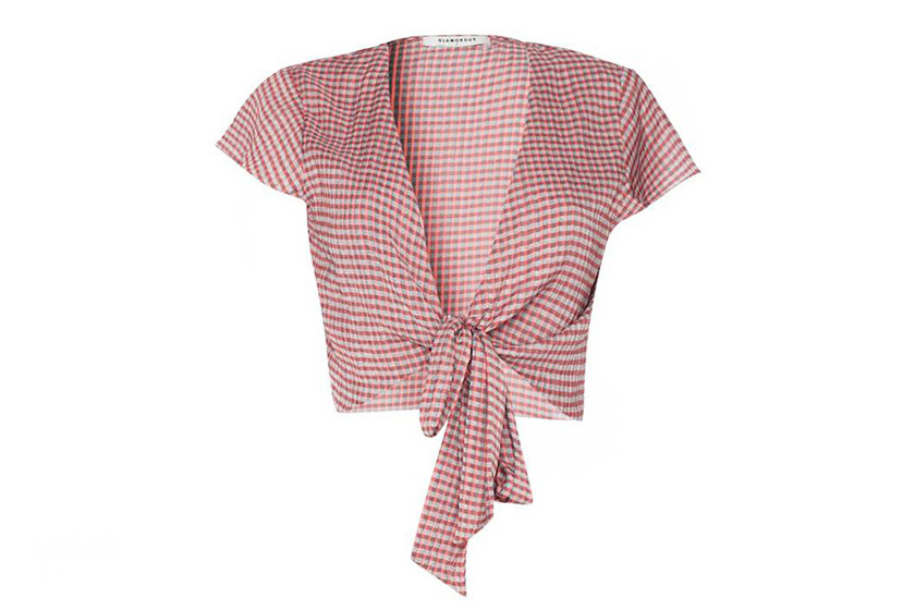 topshop check tie-front blouse geear 集者 geear.