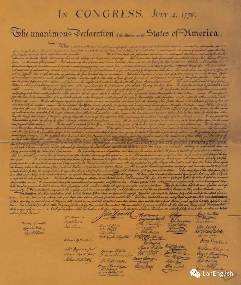 独立宣言真迹图片