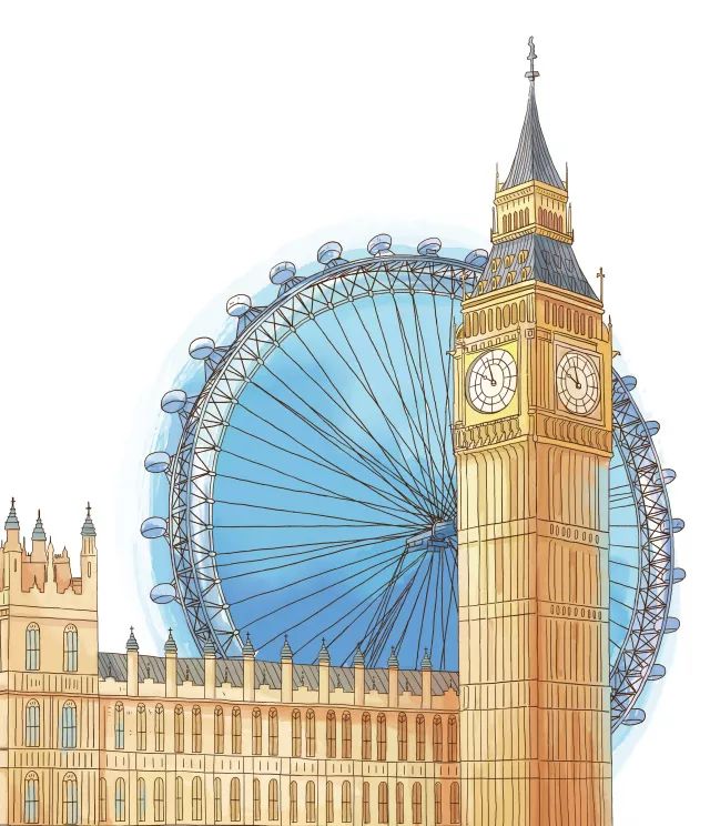 英国建筑物简笔画彩色图片