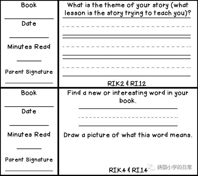 美國小學生的reading log常常會有