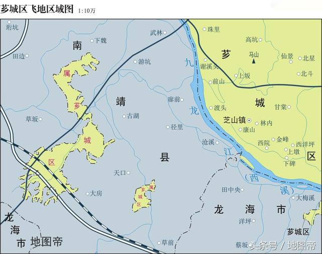 福建漳州芗城区有两块飞地,在南靖县境内,形状像龙