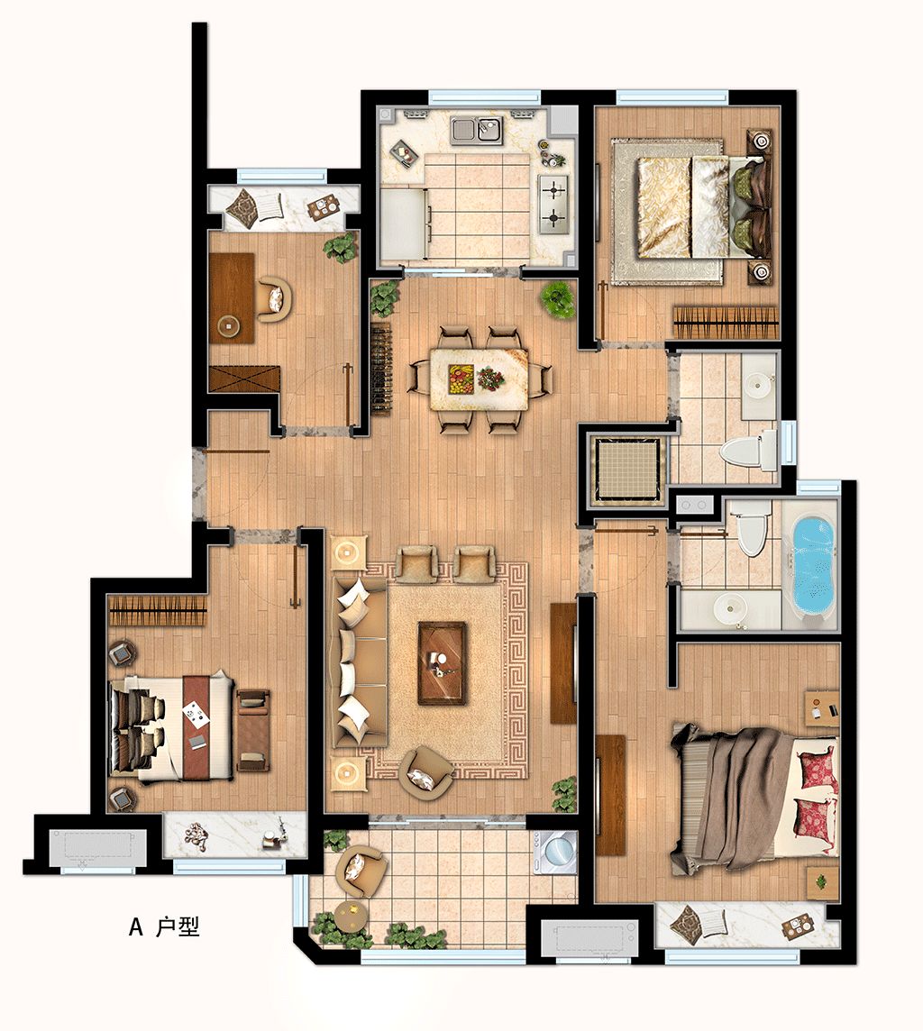 主力户型 金地天地云墅推出了 拥有专利的126"成长型"户型,户型本身