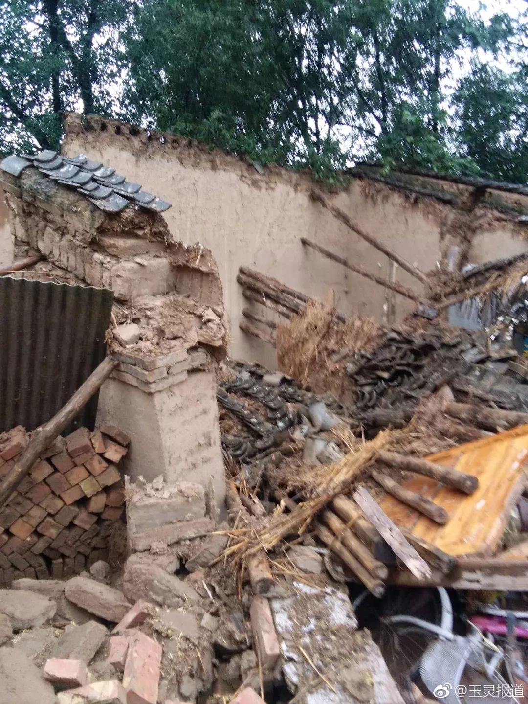 農民真不易啊連續降雨玉米大面積倒伏房屋倒塌路面塌陷