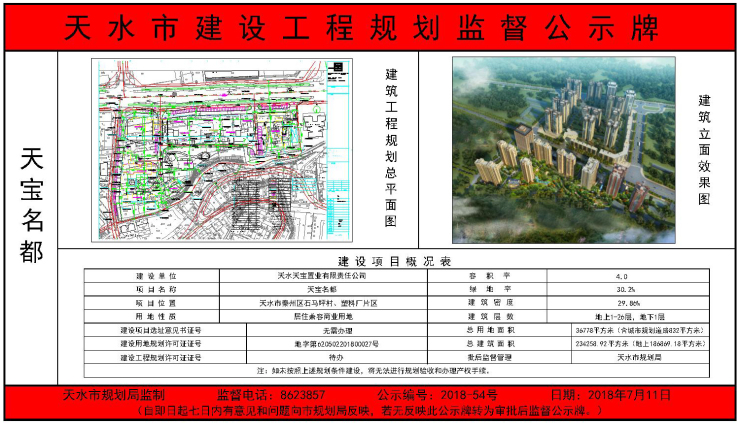 总建面约234万平方米天宝名都项目建设规划牌公示