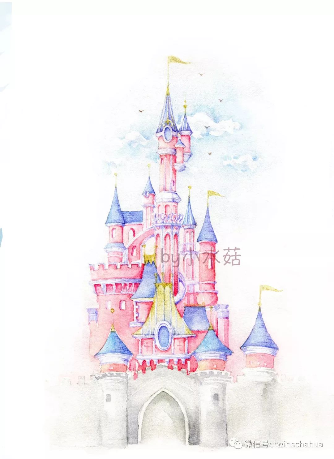梦幻城堡水粉画图片