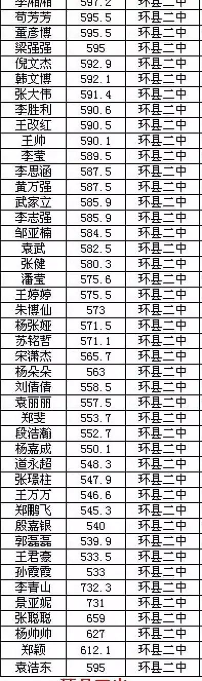 环县二中高中录取名单