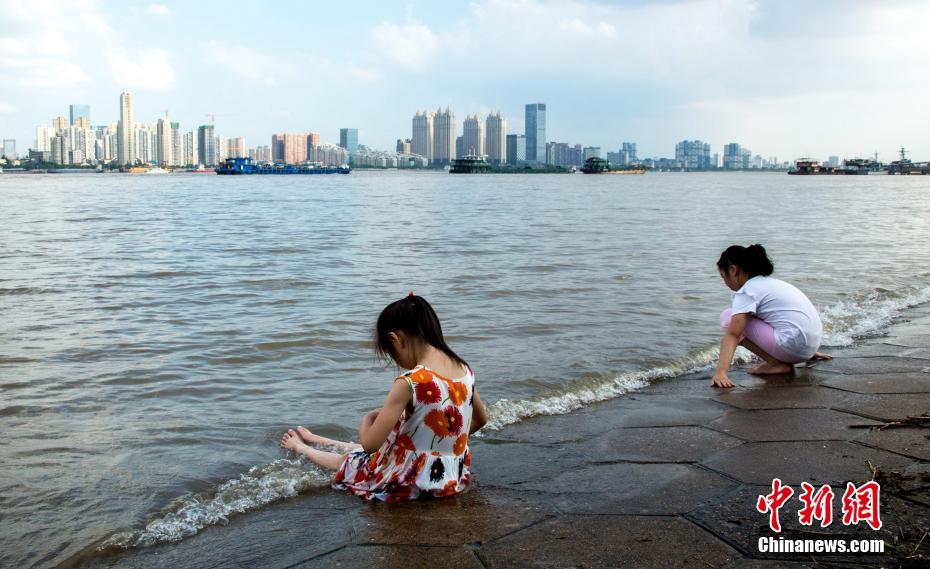 武漢市民江邊戲水納涼 漢江長江