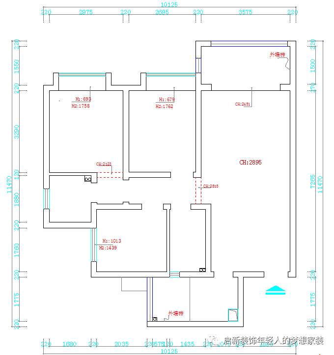 三室两厅cad户型图高清图片