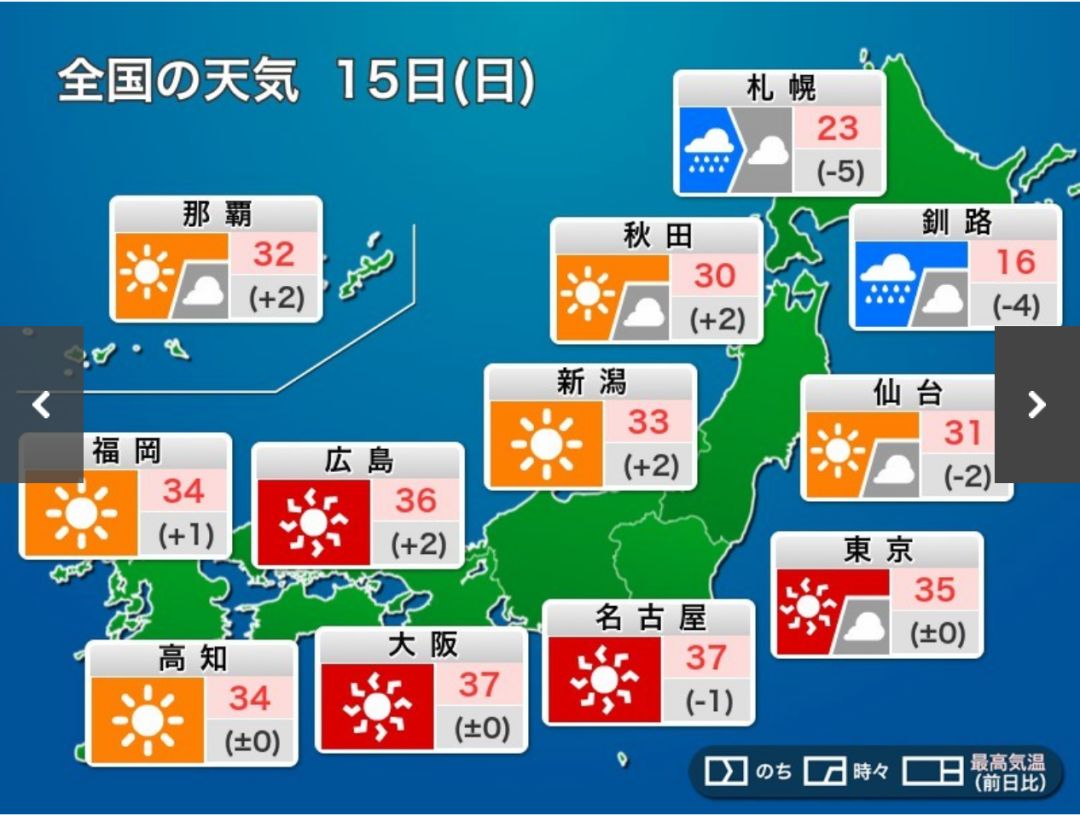 城市也紧随其后,想知道这几天日本到底有多热的话,看看他们的天气预报