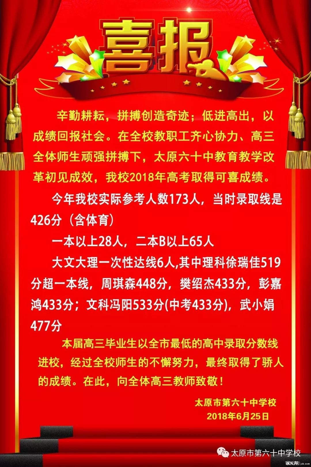 介休一中灵石一中临汾一中太原市外国语学校:理科普通班二本达线90%