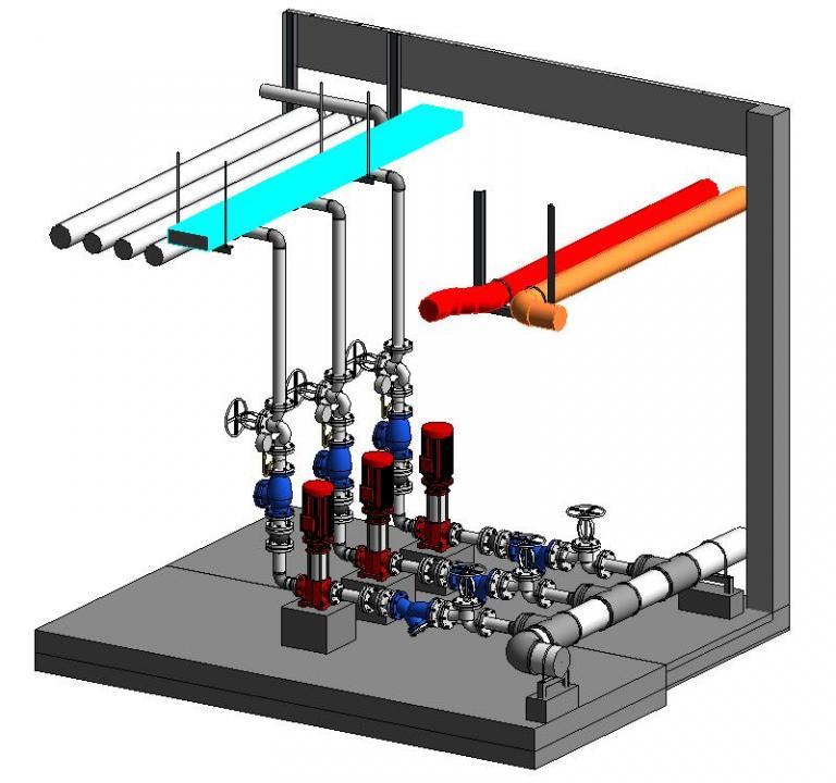 bim模型水泵房全套设备族阀门附件支吊架套装revit族库免费分享