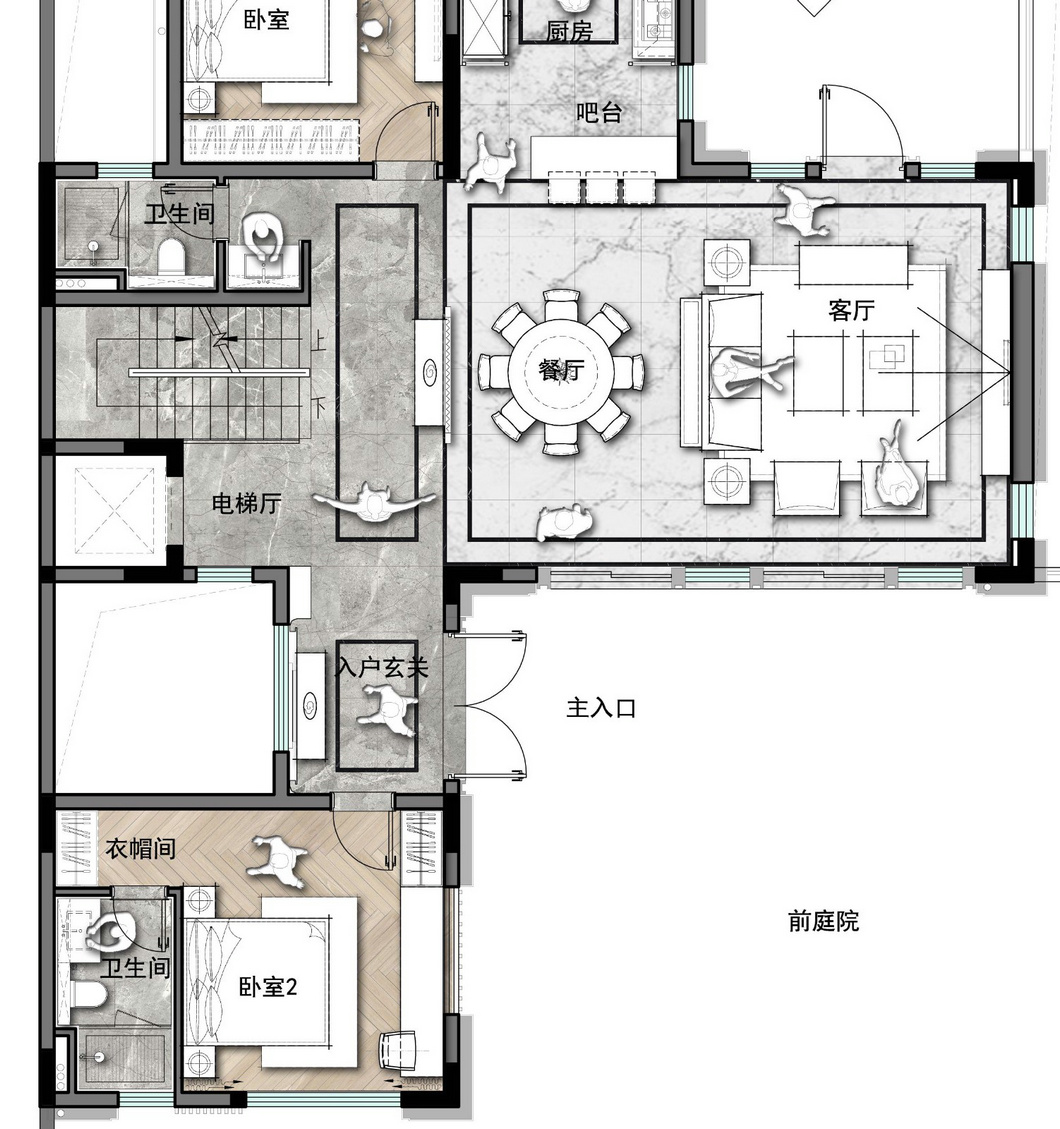 装修实景图|805.5㎡合院别墅样板间,中式风格,经年的沉稳踏实