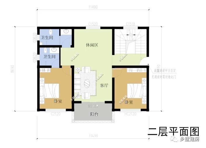 二层平面图二层有两室一厅