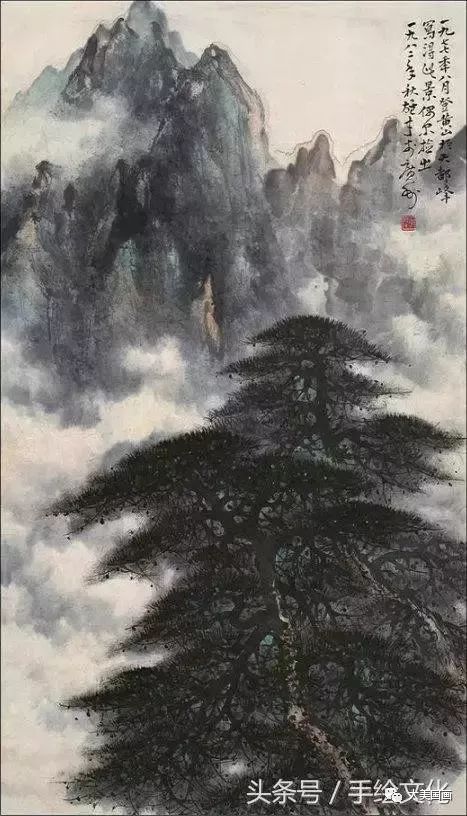 黎雄才氣魄的松樹山水畫意境很美