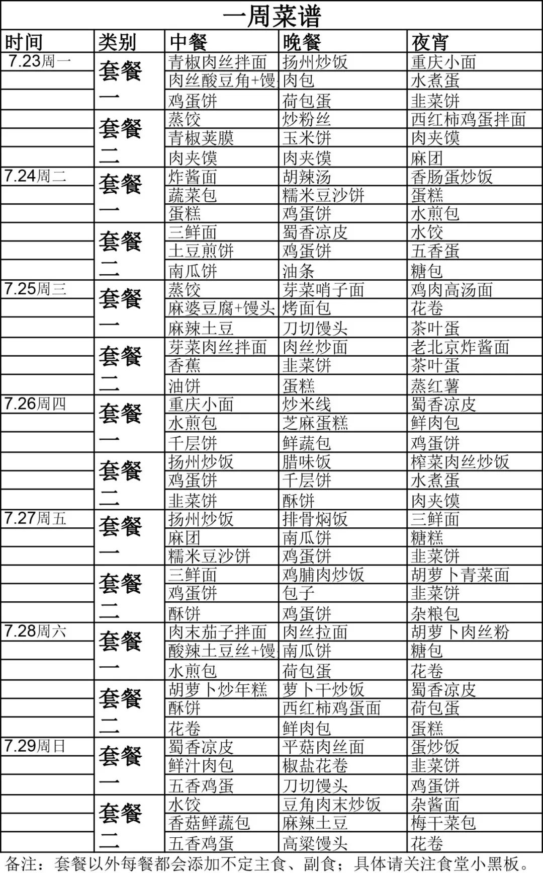 舜宇食堂本週菜單(7月23日-7月29日),記得收藏哦!