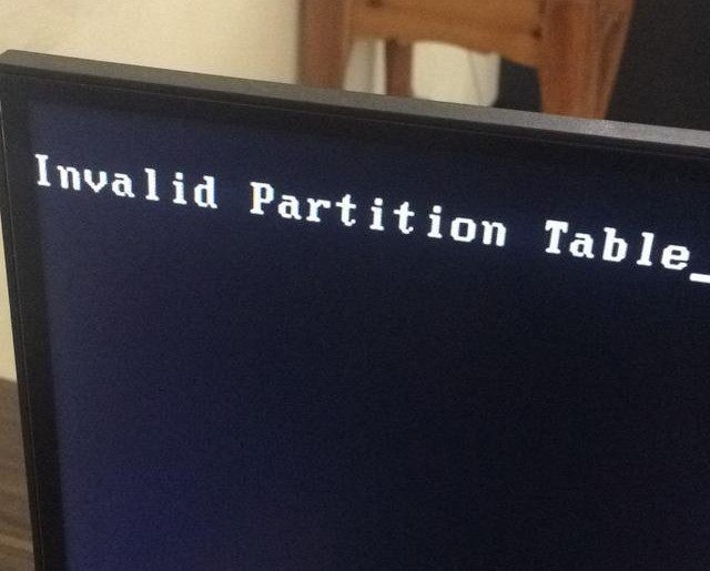 invalid partition table windows 10 usb