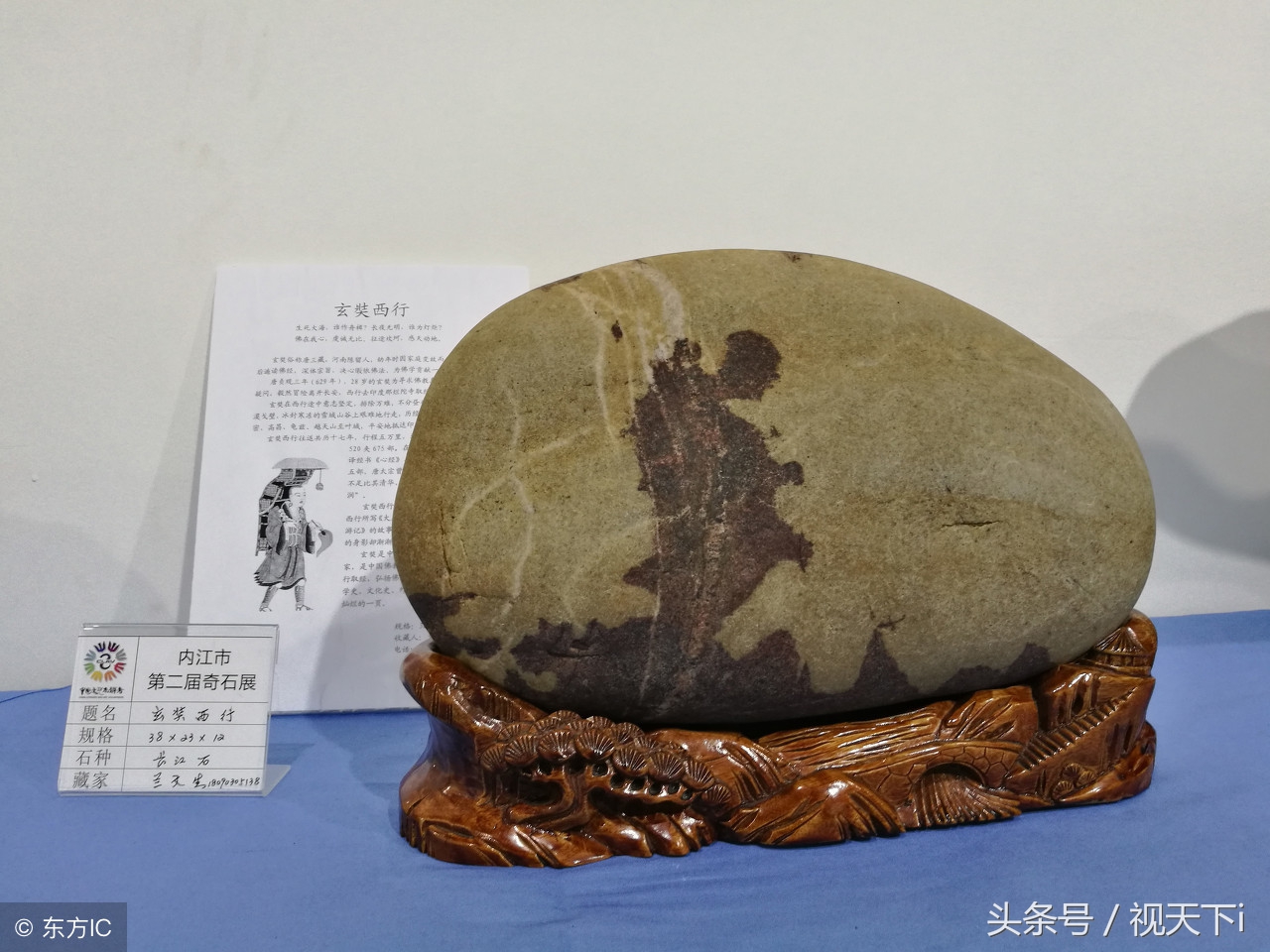 图为中国艺术节精品奇石展上的人物奇石:送子观音.