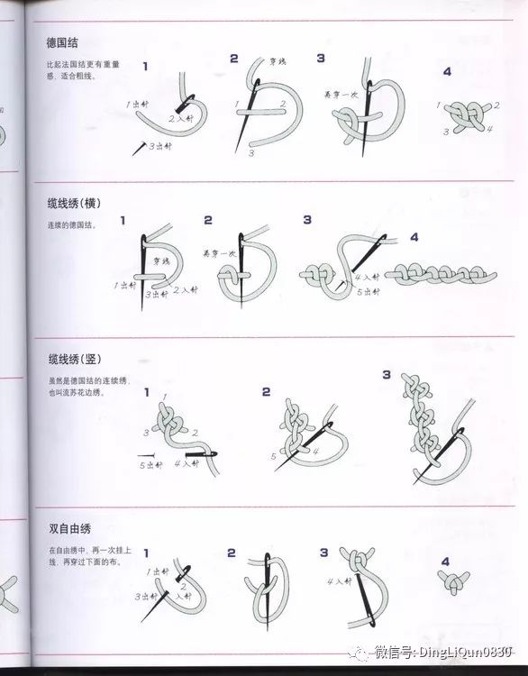 【刺绣教程】平绣,锁绣,雕绣,螺母状绣等各种绣花针法(中文图解)