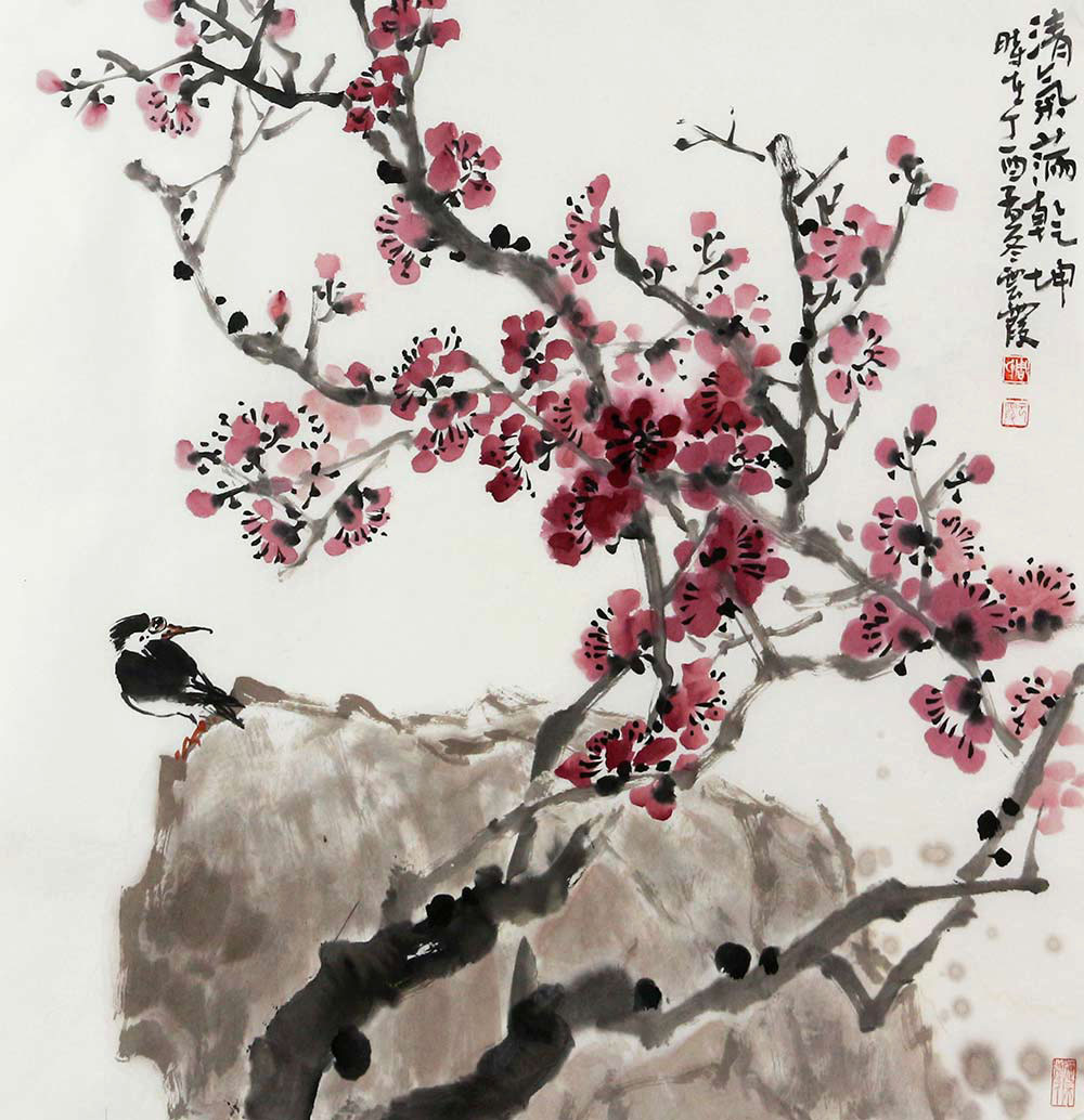 周云霞国画花鸟构图严谨色墨相融展现柔和唯美意蕴