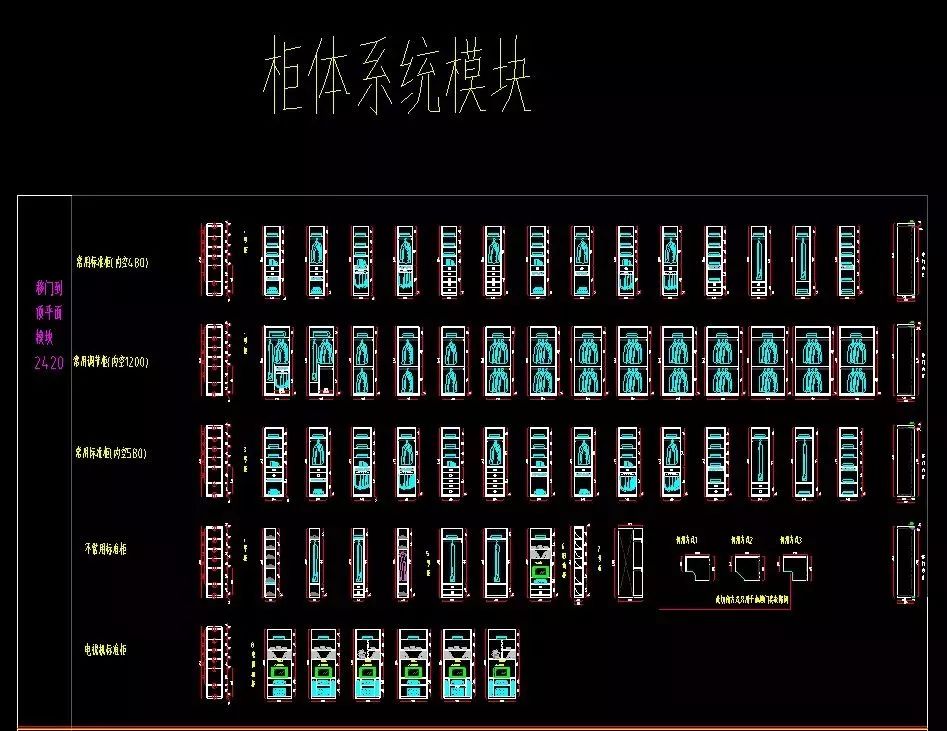 標準衣櫃繪圖設計cad圖庫模塊組合設計步驟指引櫥櫃衣櫃三維透視cad