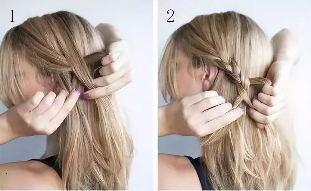 头发开始编发step 5:编到尾部用发绳绑好step 6:将左侧的辫子拉到右侧