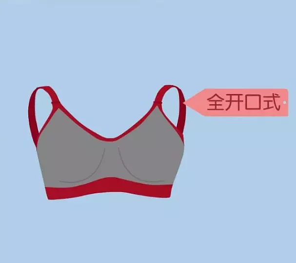 全開口式哺乳內衣的罩杯用掛鉤掛在肩帶上,哺乳時取下掛鉤就能露出