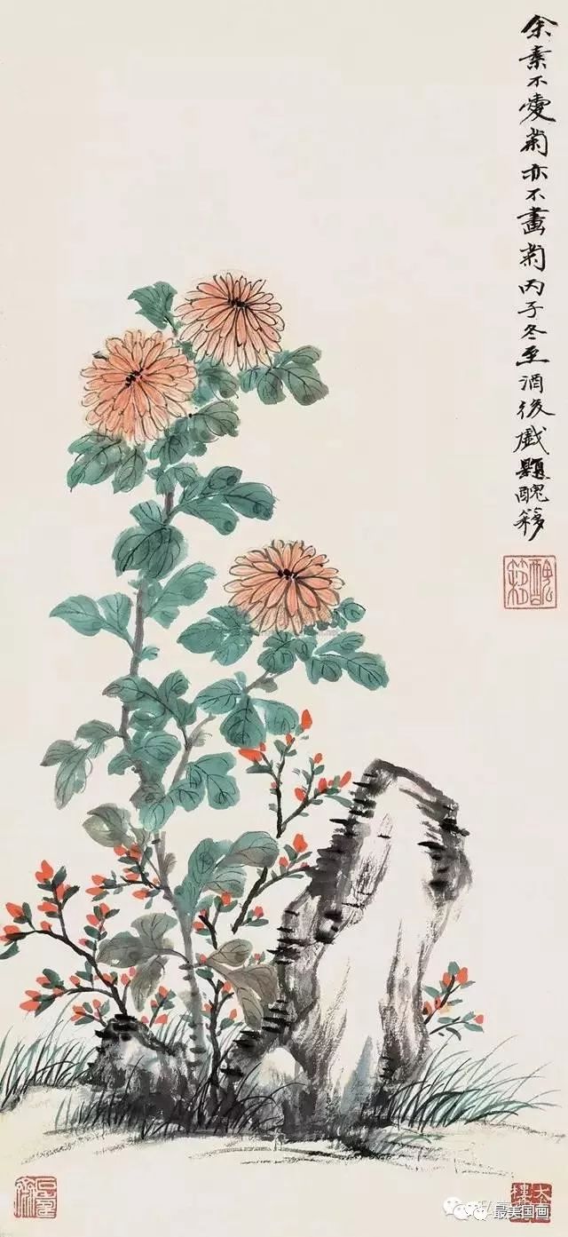 吴湖帆 1936年作 菊石图顷番禺叶遐庵丈携宋拓越州石氏本黄庭经来,为