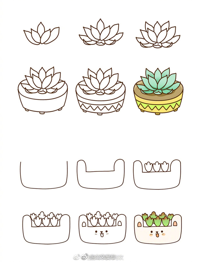 18个超萌多肉植物简笔画