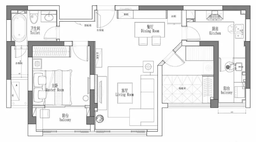 平面佈置圖▼造價:20萬戶型:兩室一廳面積:68㎡(套內)這就是今天小編