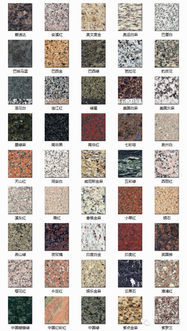 花岗岩颜色种类对照图图片