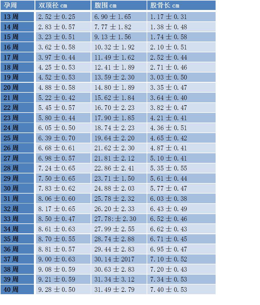 头围孕周对照表图片