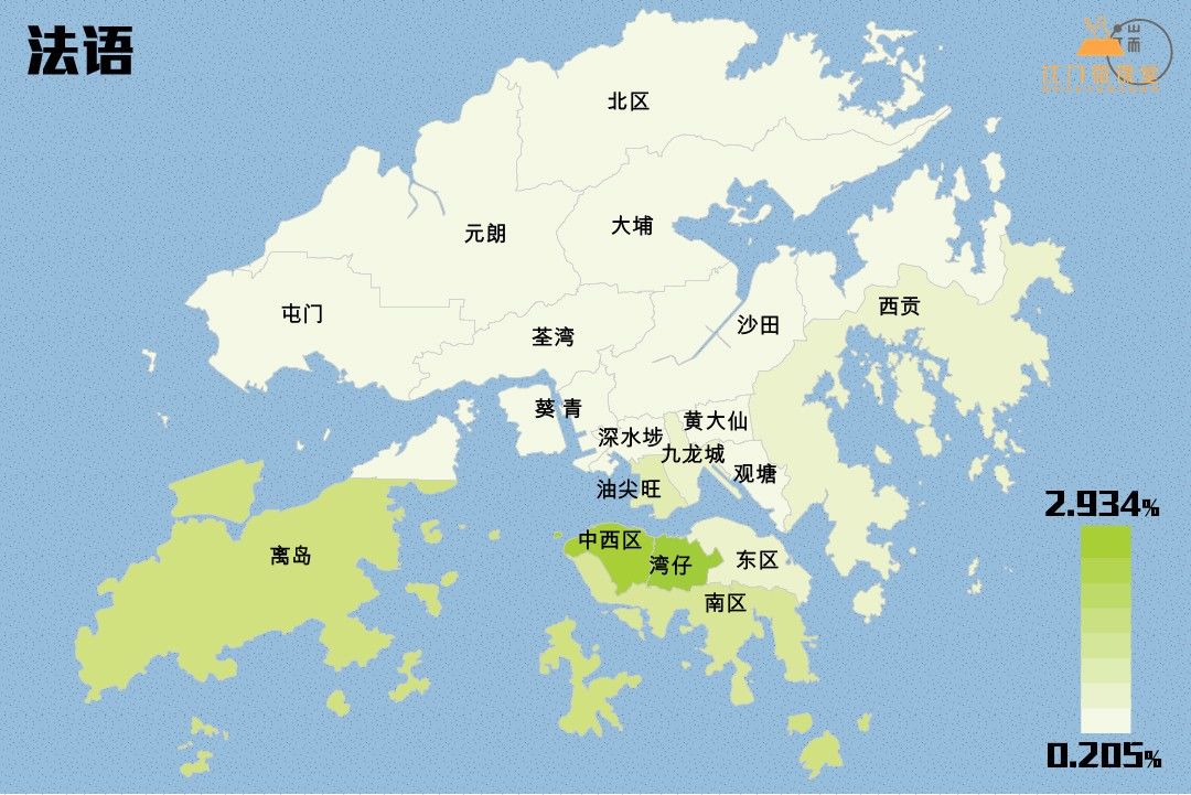 根据香港大学的语言地图,操法语的人集中于愉景湾,占该区近3%人口