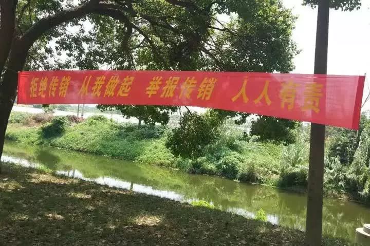 圖為各地懸掛的宣傳標語建立長效性預警管控在建立傳銷重點人員黑