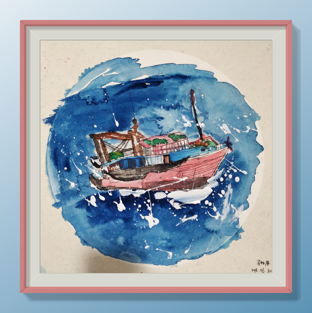 孩子们超喜欢！少儿创意美术《渔船》，惊涛骇浪的感觉画的真好！_手机