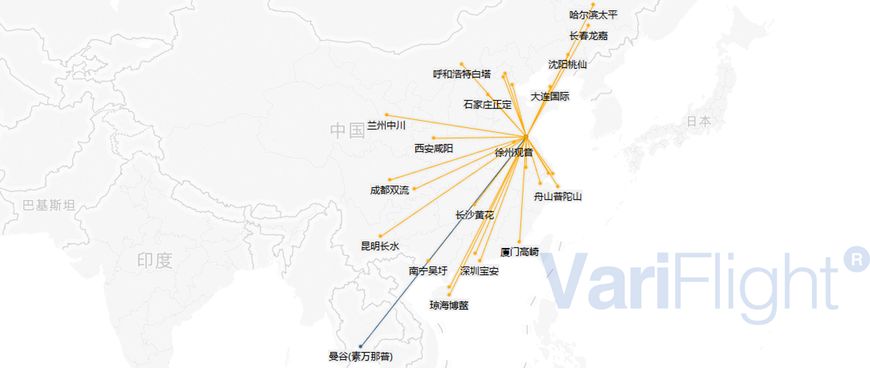 航班密度:连云港白塔埠→大连国际最高2018年1-7月,热门航线top5实际