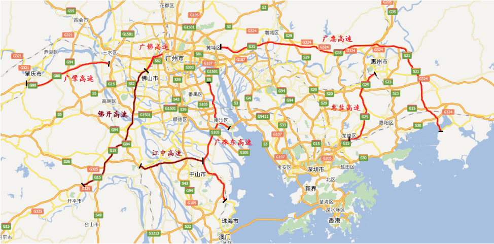 附图:广东省境内高速公路这三条高速公路均位于广州周边,受益于珠三角