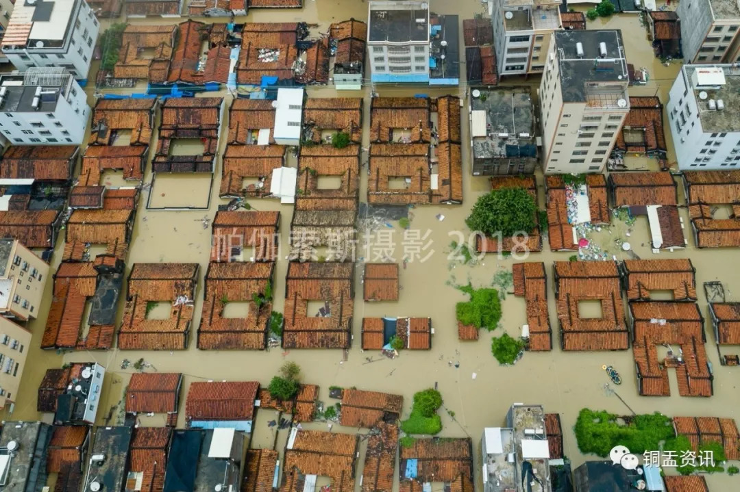 航拍直擊谷饒銅盂潮南地區洪災現場陷入一片澤國降雨仍在繼續