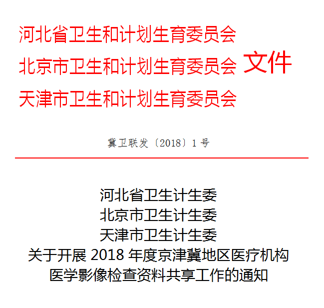 京津冀三地卫计委联合发文,155家医疗机构医学影像检查资料共享