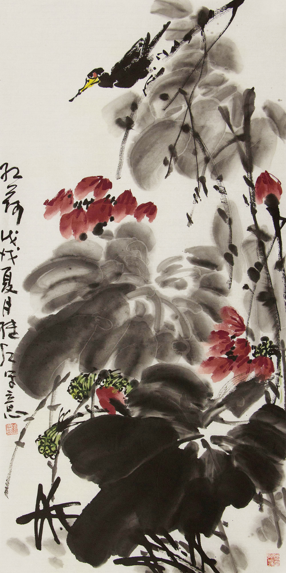 刘继红花鸟画作品构图严谨墨线流畅极具艺术感染力