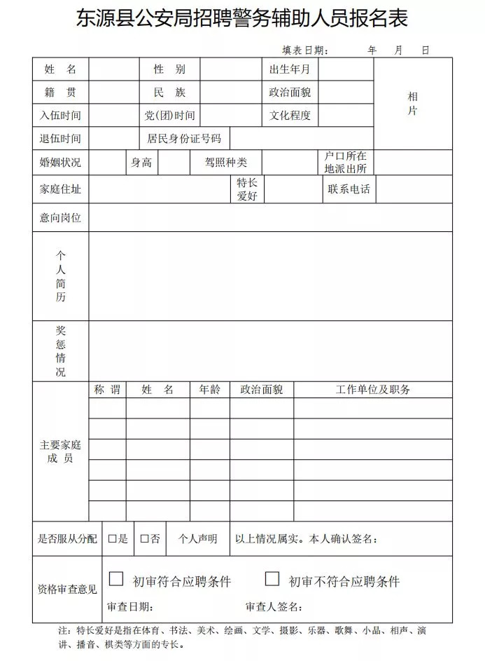 辅警报名表图片