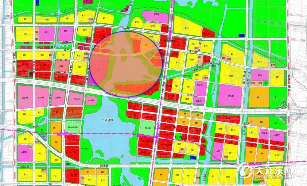 规划图,这里将是一个体现杭州滨水特色的城市中心,三个湖泊连接起了