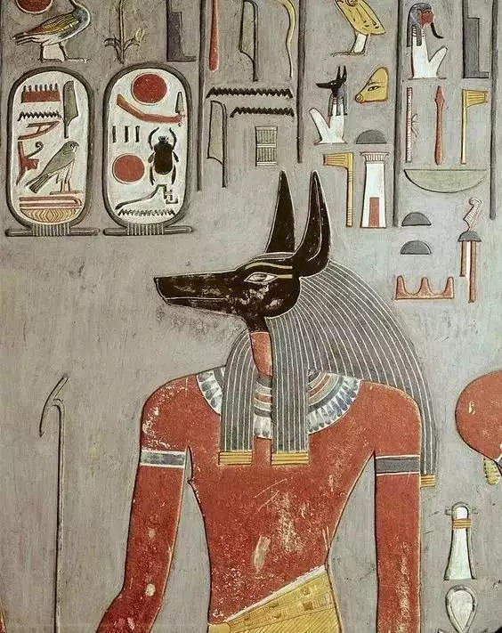 是埃及的守墓神阿努比斯(anubis),这幅壁画里画的就是anubis正在帮助