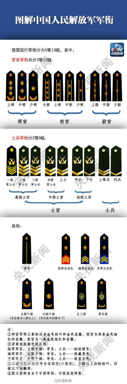 军人军衔等级领章图片