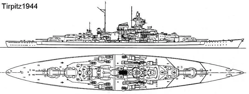 二战德国最强的战列舰之一俾斯麦级第二艘提尔皮茨号战列舰